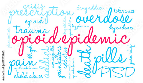 Opioid Epidemic Word Cloud on a white background. 