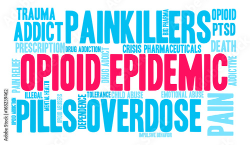 Opioid Epidemic Word Cloud on a white background. 