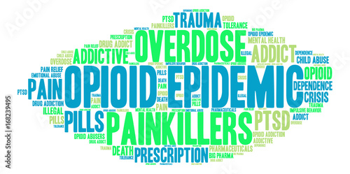 Opioid Epidemic Word Cloud on a white background. 