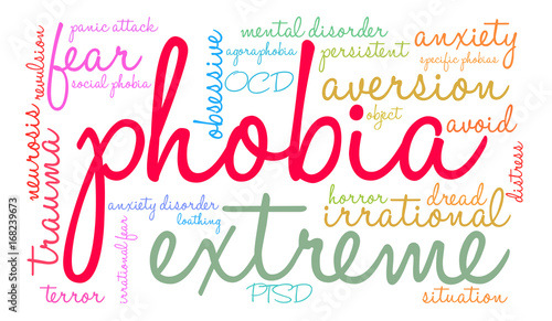 Phobia Word Cloud on a white background. 