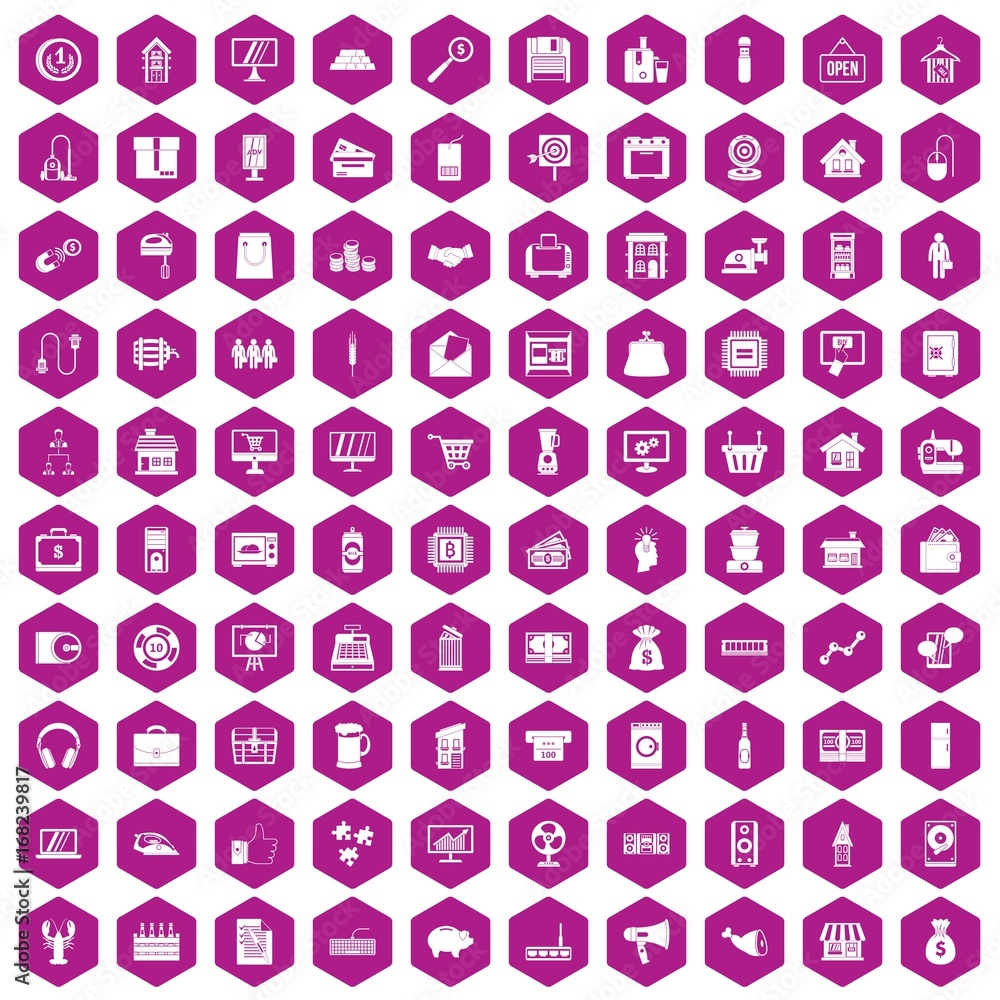 100 sales icons hexagon violet 100 sales icons hexagon violet