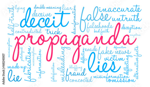 Propaganda word cloud on a white background. 
