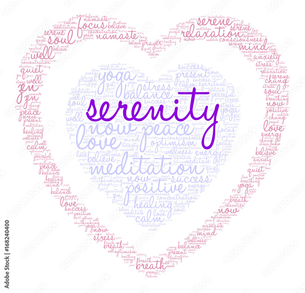 Serenity Word Cloud on a white background. 