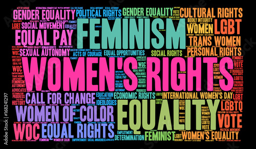 Women's Rights word cloud on a black background. 