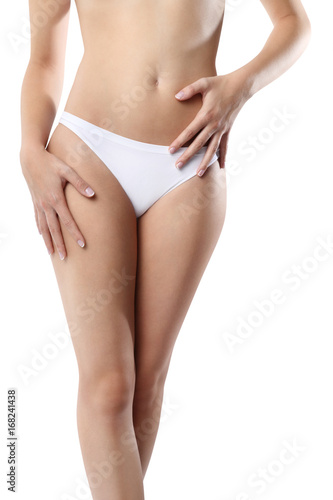 beautiful woman body on white background, body care concept