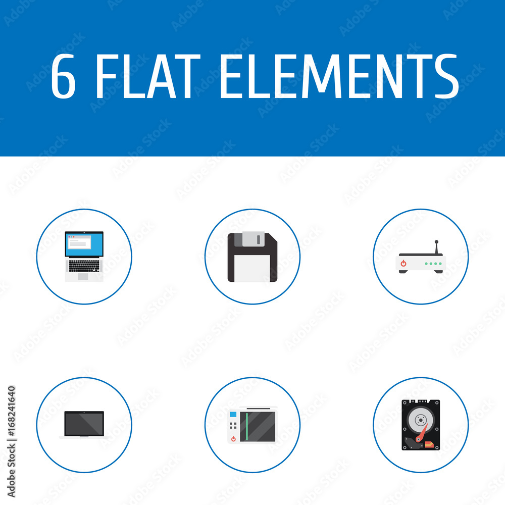 Flat Icons Laptop, Diskette, Slot Machine And Other Vector Elements ...