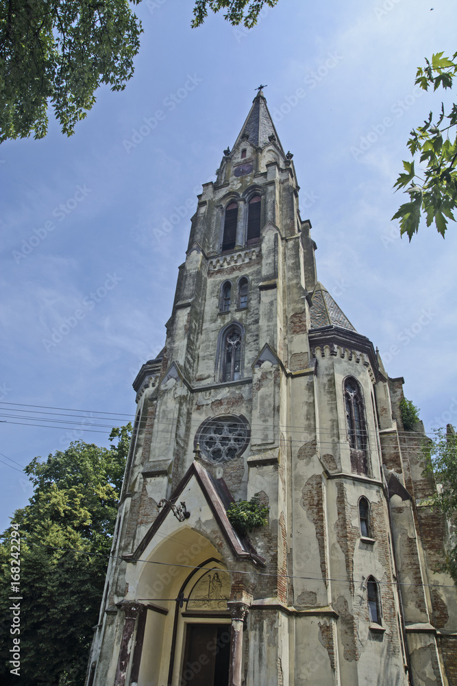 Fototapeta premium Old ruined Catholic church in Serbia