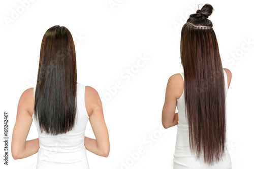 Before and after, hair extension