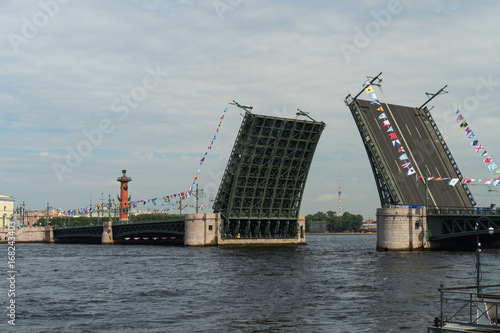 Open bridge in Saint-Petersburg in Russia during daytime. Impossible to pass