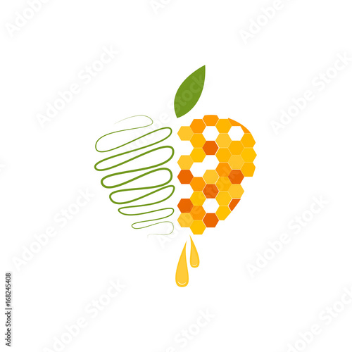 apple icon , sketched side and honey side. illustration. "Happy New Year"