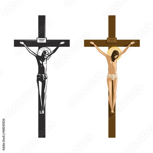 Crucifixion of Jesus Christ. Religion, christianity symbol. Vector illustration