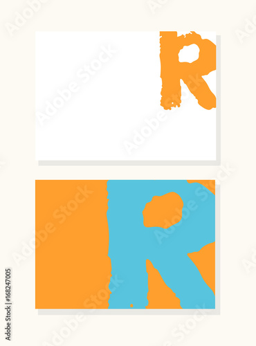 Vector hand drawn letter R with smooth acrylic brush style edges, colorful saturated background set