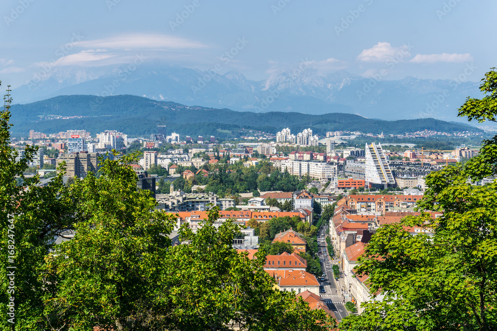 Skyline of Ljubljana city in Slovenia from Ljubljana castle