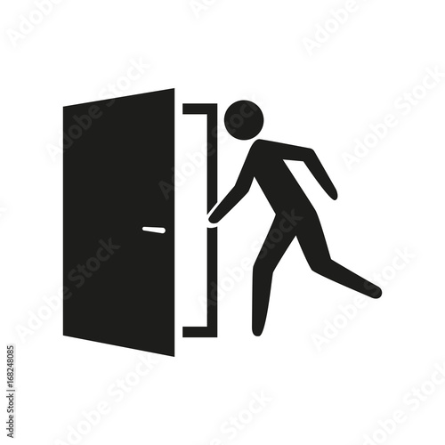 Man running off door simple icon