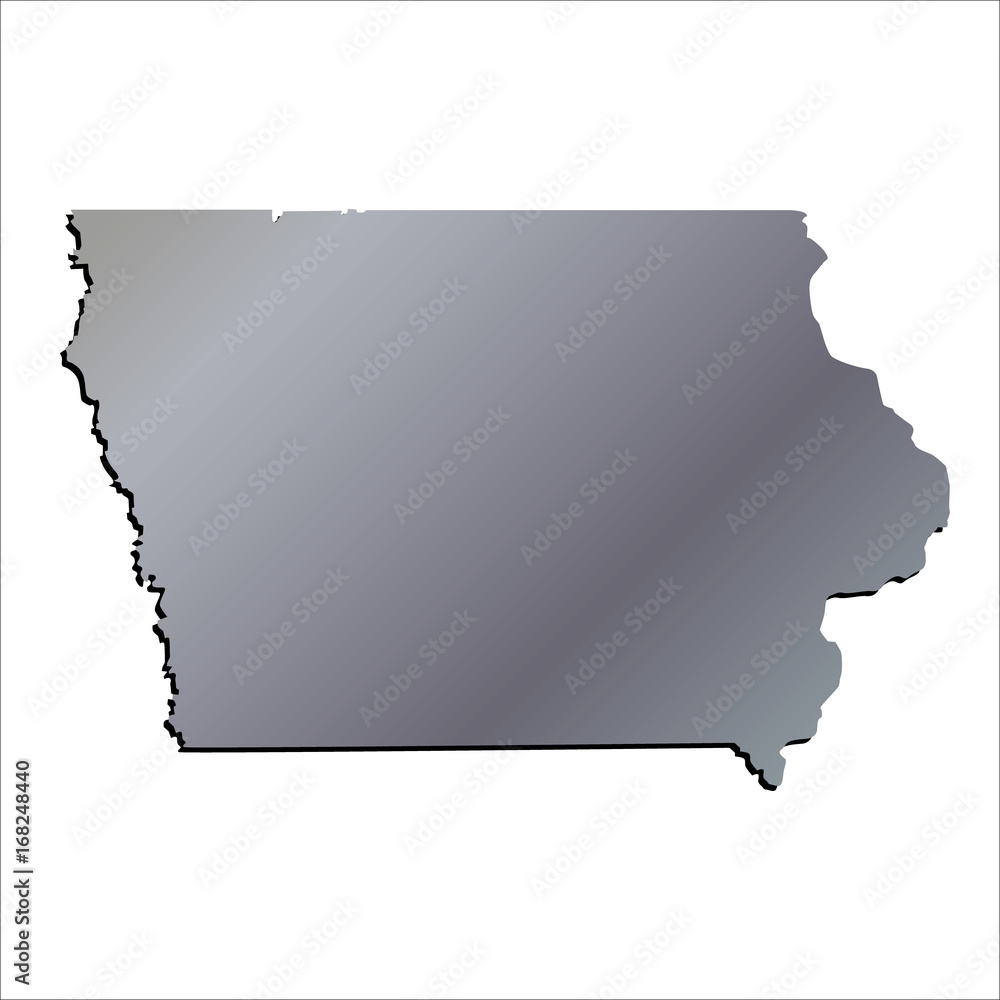 3D Iowa (USA) Aluminium outline map with black shadow