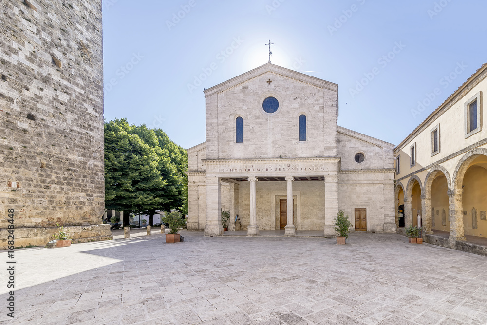 The facade of the Concattedrale di San Secondiano church, Chiusi, Siena, Tuscany, Italy
