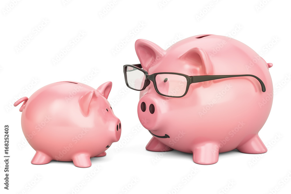 Fototapeta premium Piggy banks, 3D rendering