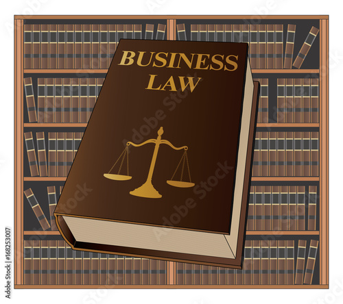 Business Law is an illustration of a business law book used by lawyers and judges. Represents legal matters and legal proceedings.