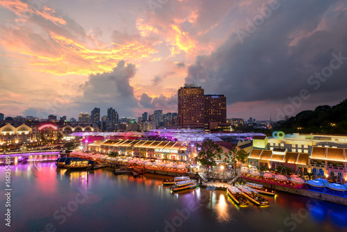 Obraz na płótnie Colorful light building at night in Clarke Quay, Singapore