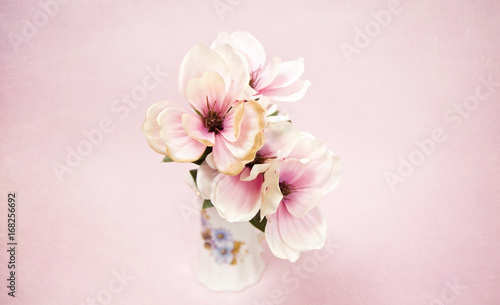 Beautiful White and Pink Silk Flowers on a Pink Background © pamela_d_mcadams