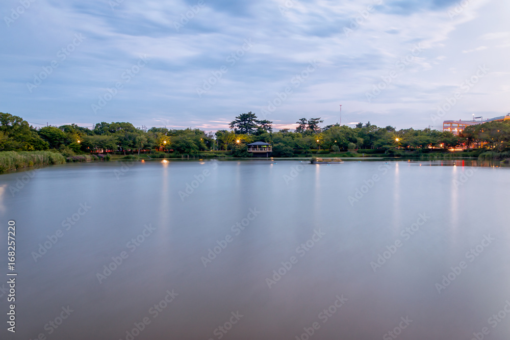 Oike Pond in Toyohashi, Japan at Dusk
