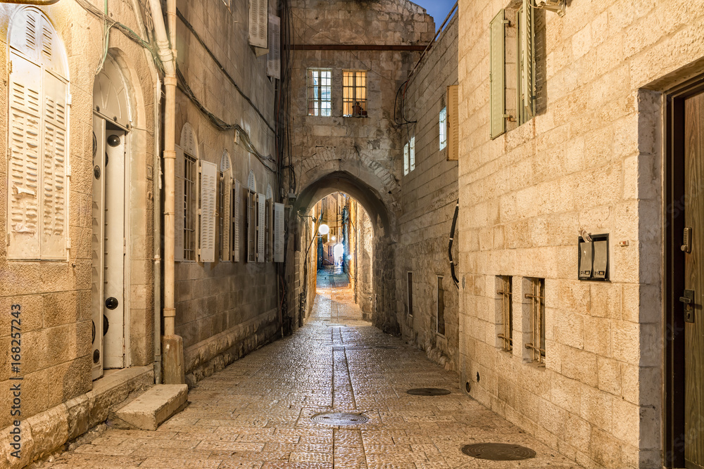 Jerusalem Old City Alley - The Jewish Quarter at Night