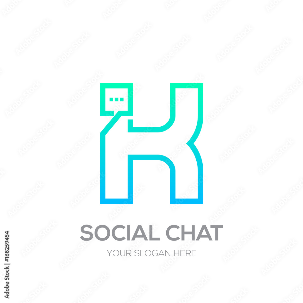 Letter K with Chat logo line shape, Social Talk, Social media, Abstract speak, Square speech logotype Letter K with Chat logo line shape, Social Talk, Social media, Abstract speak, Square speech logotype