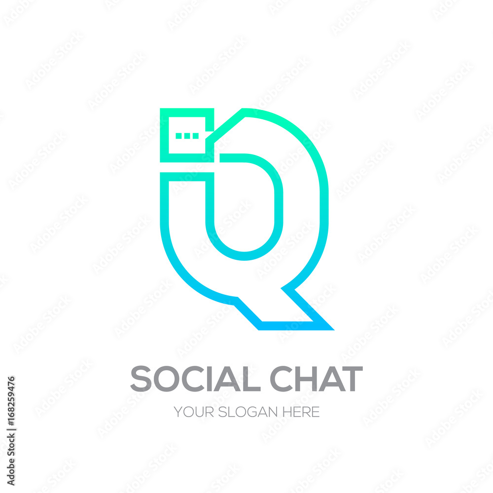 Letter Q with Chat logo line shape, Social Talk, Social media, Abstract speak, Square speech logotype Letter Q with Chat logo line shape, Social Talk, Social media, Abstract speak, Square speech logotype