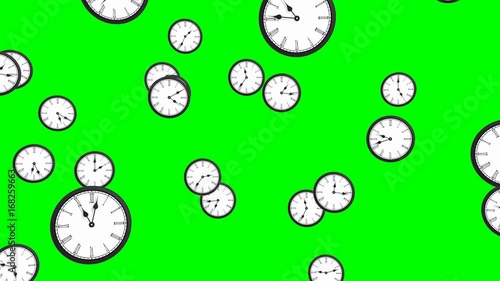 old fashioned clocks flying - loop, 4K, green screen
