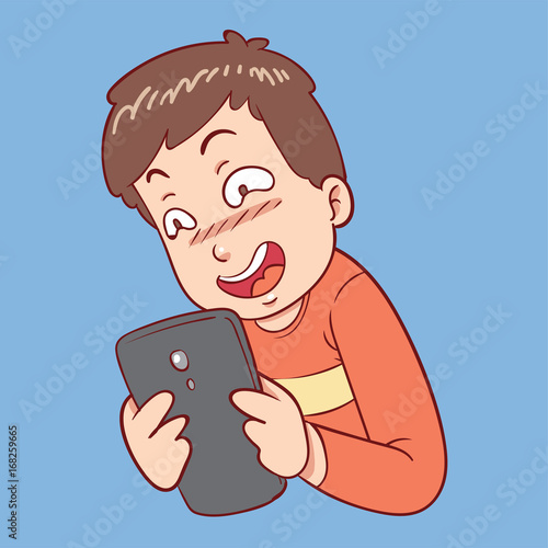 man looking at phone with perverted face