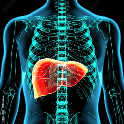 3d illustration of digestive system anatomy(liver,stomach,respiration)