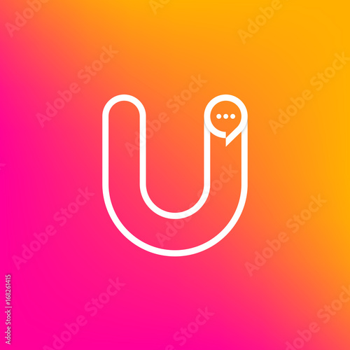 Letter U with Chat logo line shape, Social Talk, Social media, Sphere speech bubble, Technology and digital logotype