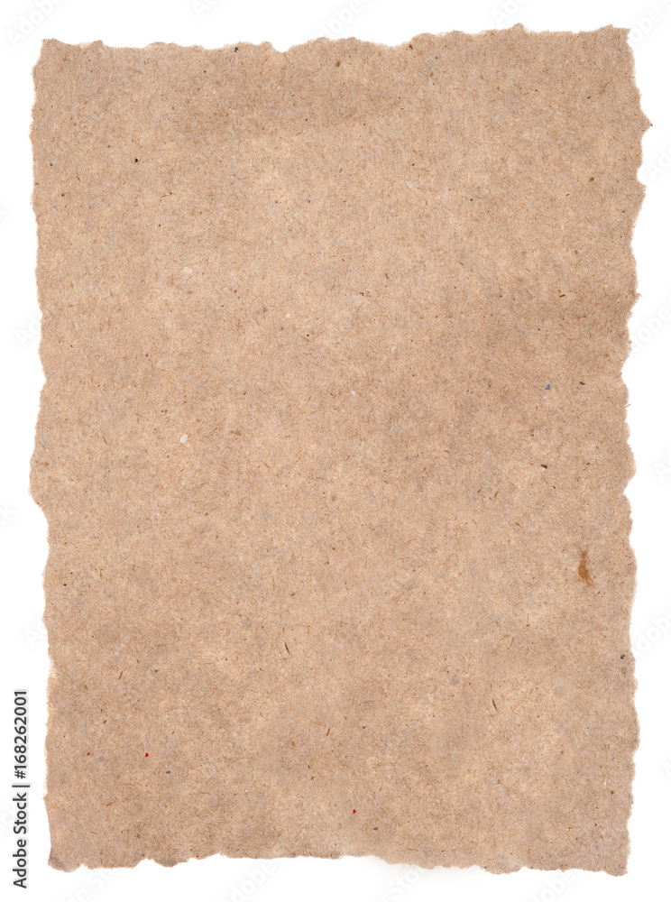 Torn piece of old rough paper isolated on white