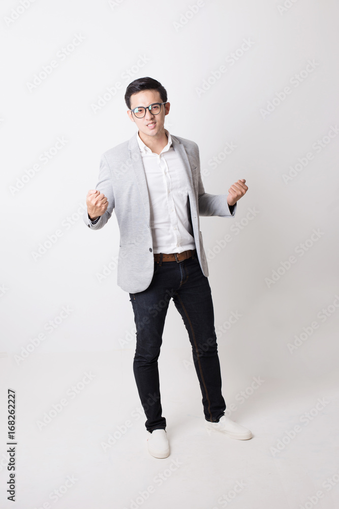 Portrait of Asian Man Isolated and Background With Gesture Sign Portrait of Asian Man Isolated and Background With Gesture Sign