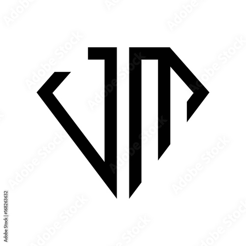 initial letters logo jm black monogram diamond pentagon shape