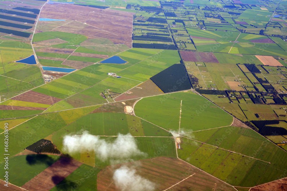 Canterbury Plains Closeup Aerial View on Autumn morning, New Zealand