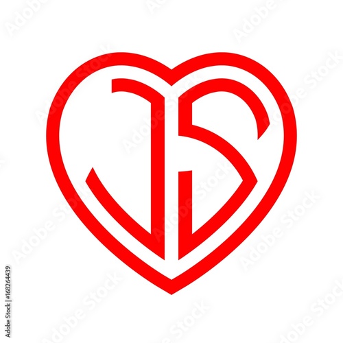 initial letters logo js red monogram heart love shape