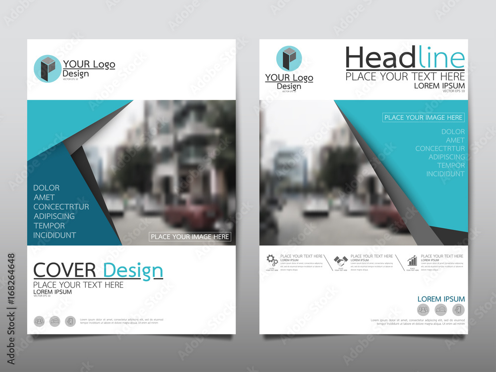 Naklejka premium Blue flyer cover business brochure vector design, Leaflet advertising abstract background, Modern poster magazine layout template, Annual report for presentation.