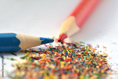 Wooden colorful pencils with sharpening shavings