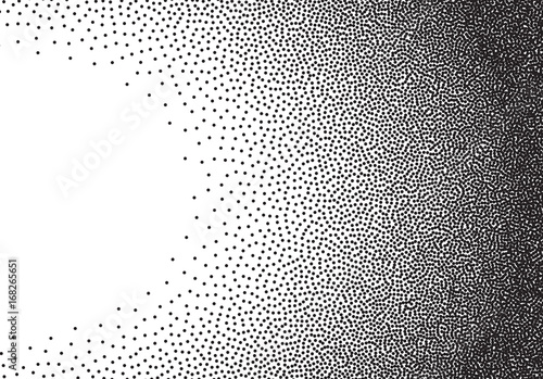 Dotwork gradient background, black and white scattered stipple dots