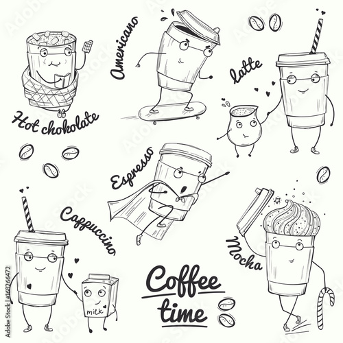 Coffee time sketch style characters