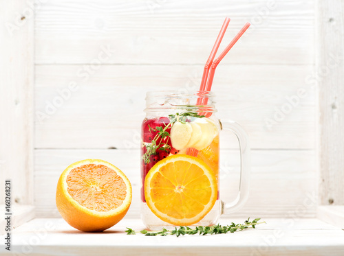 Cold Infused Detox Water Summer lemonade with berries, herbs and fruits
