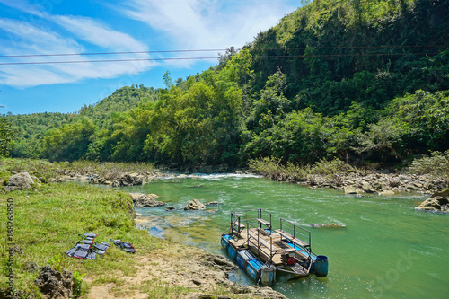 Rivers and boats, View of air terjun sri gethuk, yogyakarta, indonesia