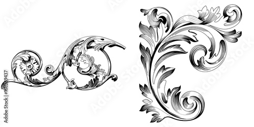 Set of vintage baroque ornament, corner. Retro pattern antique style acanthus. Decorative design element filigree calligraphy vector. - stock vector photo