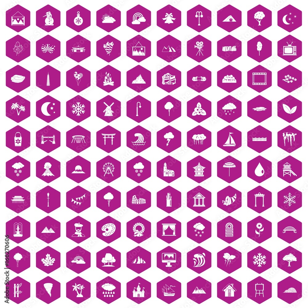100 scenery icons hexagon violet 100 scenery icons hexagon violet