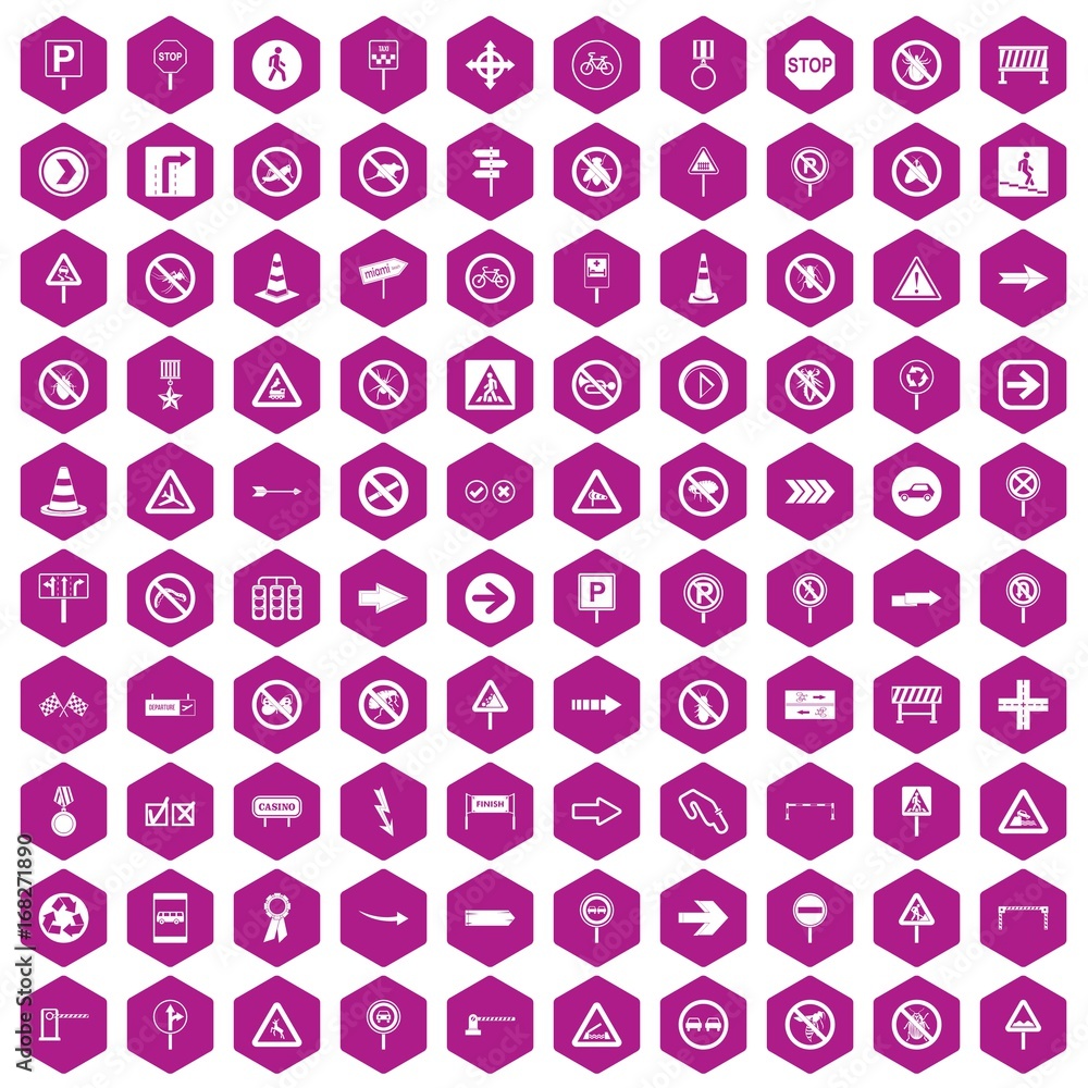 100 road signs icons hexagon violet 100 road signs icons hexagon violet