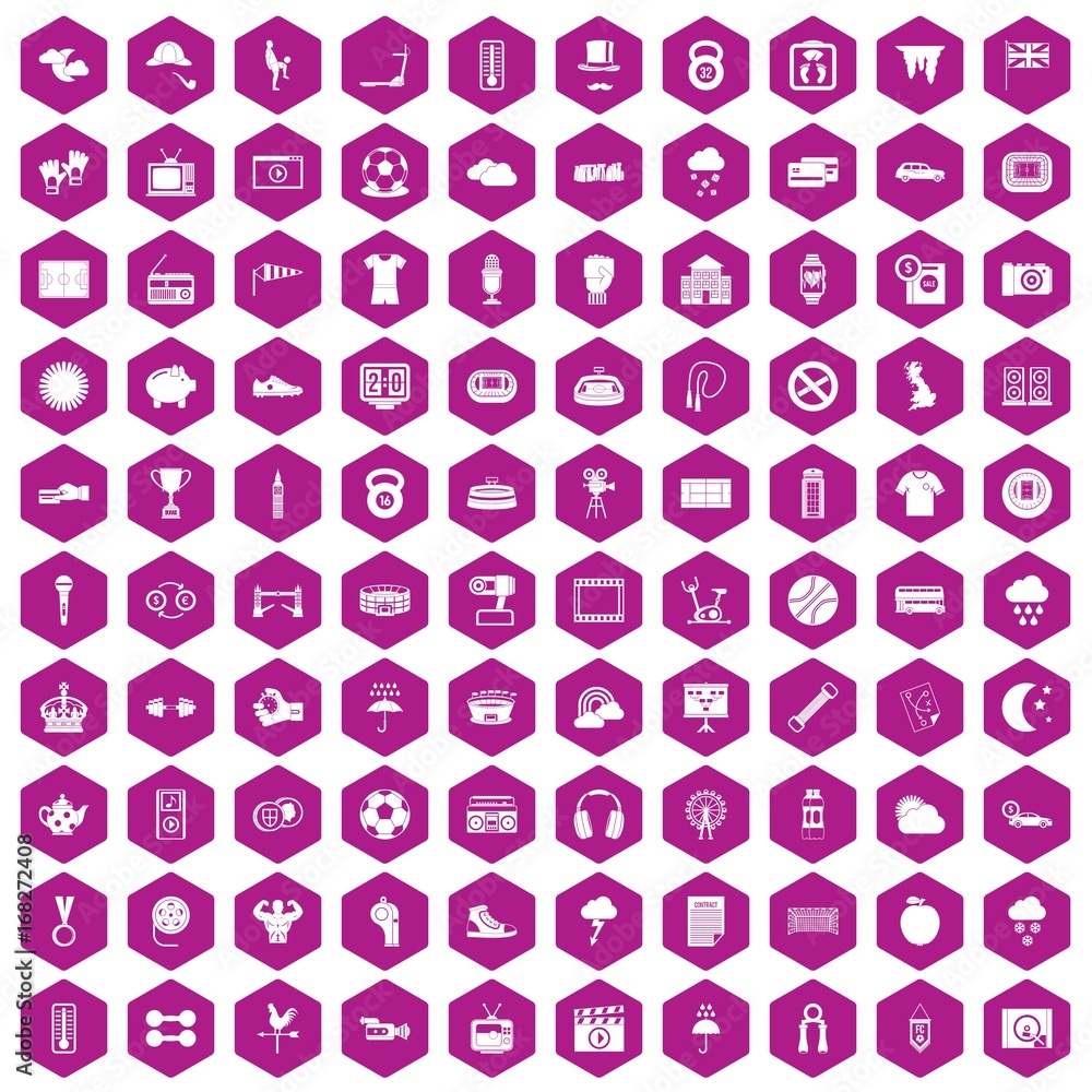 100 soccer icons hexagon violet 100 soccer icons hexagon violet