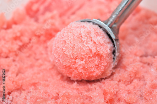 Homemade watermelon sorbet scoop photo