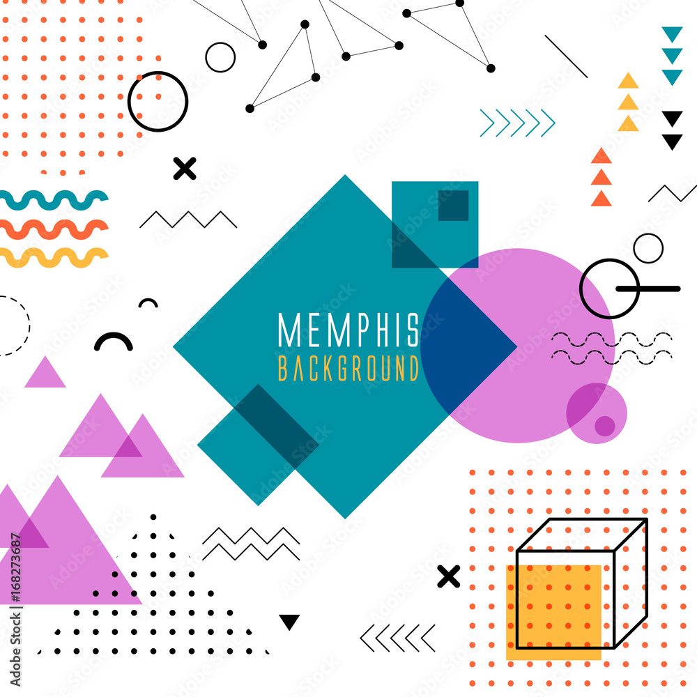 Memphis background with colorful shapes.