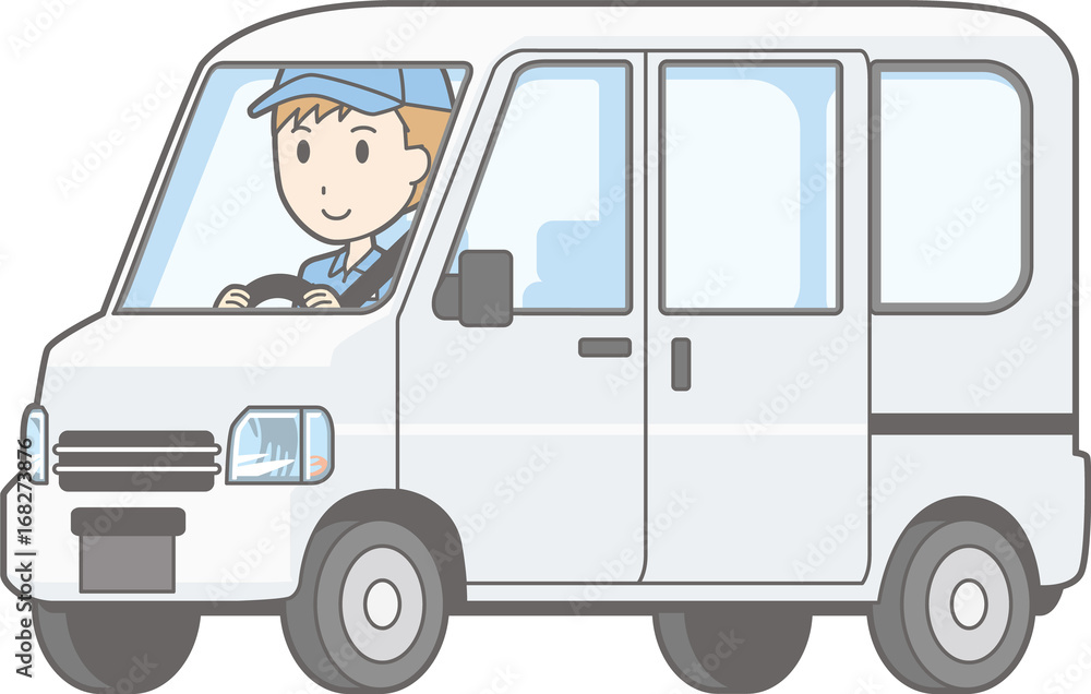 Illustration that a man is driving a minicar van Illustration that a man is driving a minicar van